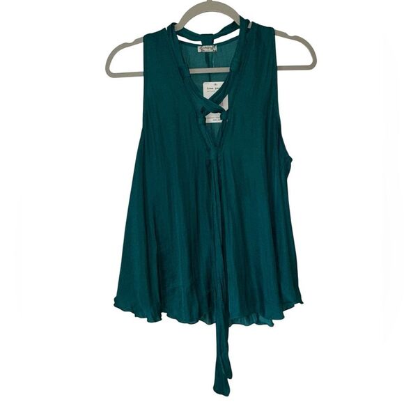 Free People Here With Me Forest Green Lace-Up Top Size Small NWT - Picture 2 of 10